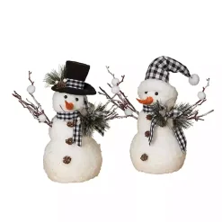 Plaid Scarf Snowman Statues, Set of 2