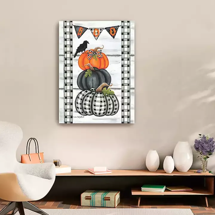 Plaid Stacked Pumpkins Canvas Art Print, 24x32