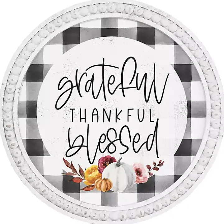 Plaid Thankful Round Framed Wall Plaque