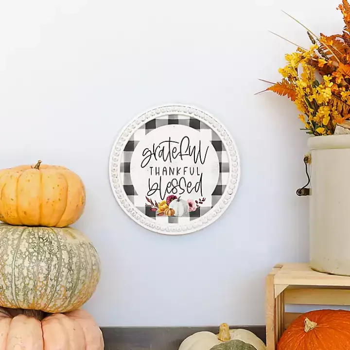 Plaid Thankful Round Framed Wall Plaque