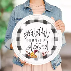 Plaid Thankful Round Framed Wall Plaque