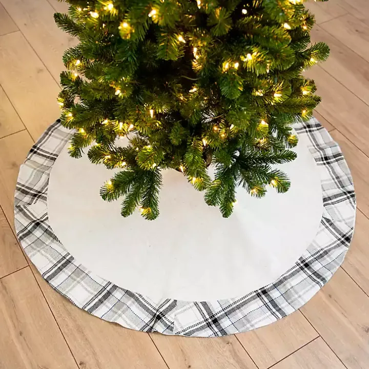 Plaid Trim Linen Tree Skirt