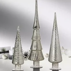 Platinum Mercury Glass Christmas Trees, Set of 3