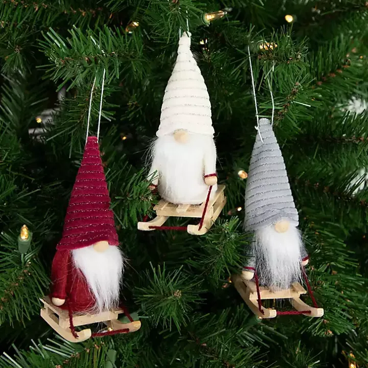 Plush Sledding Gnomes, Set of 3