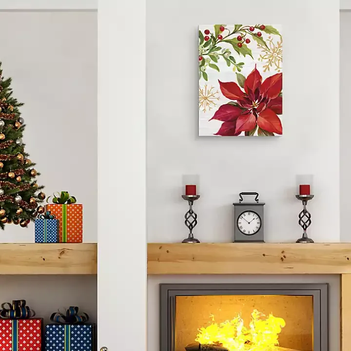 Poinsettia and Holly Canvas Art Print