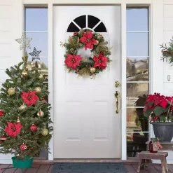 Poinsettia and Ornament Wreath