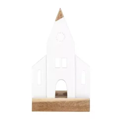 Porcelain and Wood Church Tealight Candle Holder