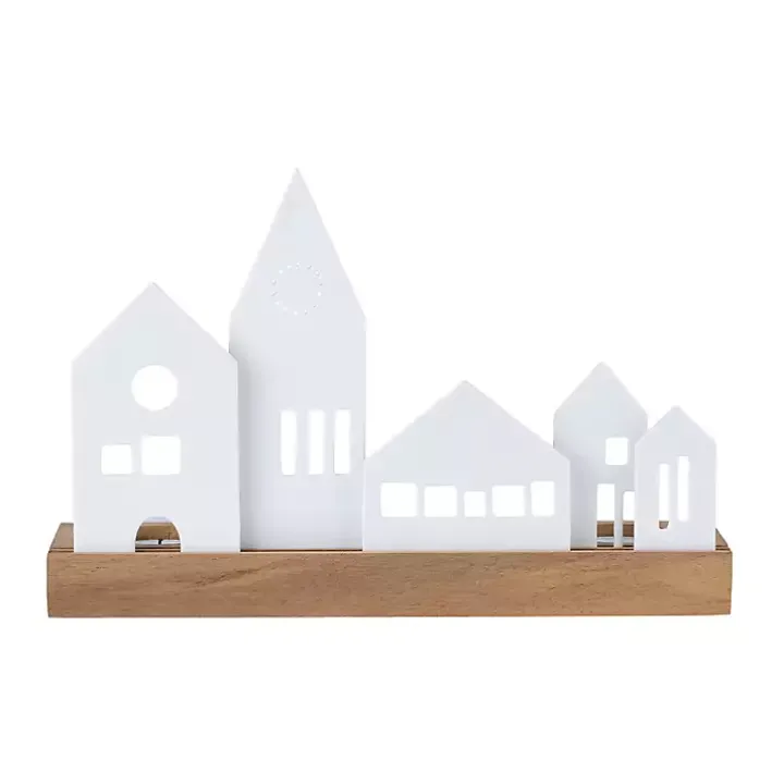 Porcelain and Wood City Tealight Candle Holder