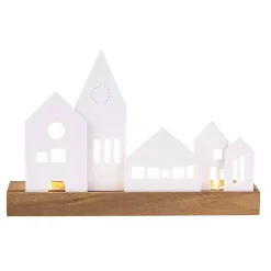 Porcelain and Wood City Tealight Candle Holder