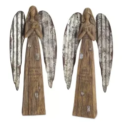 Praying Galvanized Angel Figurines, Set of 2