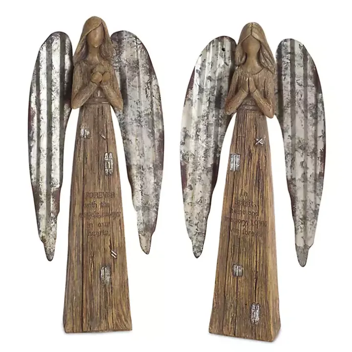 Praying Galvanized Angel Figurines, Set of 2