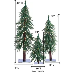 Pre-Lit Assorted Alpine Christmas Trees, Set of 3