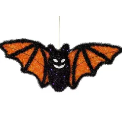 Pre-Lit Black and Orange Outdoor Bat Decoration