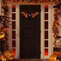 Pre-Lit Black and Orange Outdoor Bat Decoration