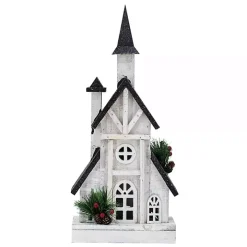 Pre-Lit Black and White Steepled Church Statue