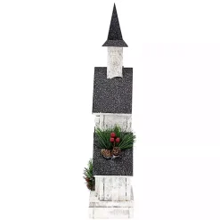 Pre-Lit Black and White Steepled Church Statue