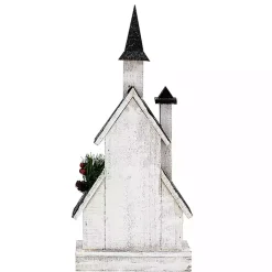 Pre-Lit Black and White Steepled Church Statue