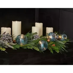 Pre-Lit Blue Crackle Glass Ornament Garland