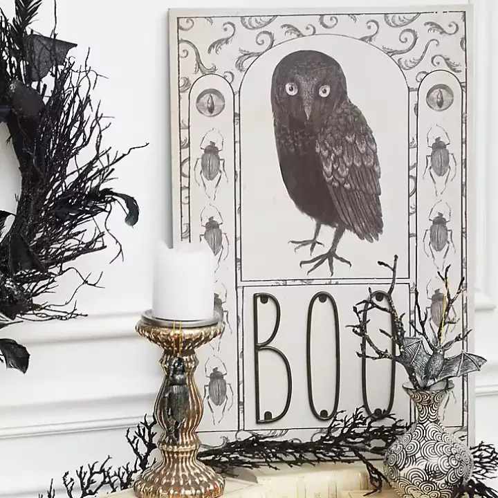 Pre-Lit Boo Owl Halloween Canvas Art Print