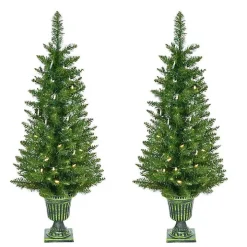 Pre-Lit Cedar Pine Christmas Trees, Set of 2