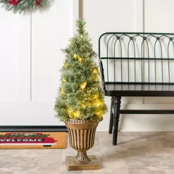 Pre-Lit Christmas Tree Topiaries, Set of 2