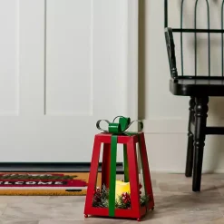 Pre-Lit Flocked Christmas Greenery Lantern, 14 in.