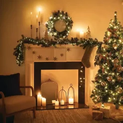 Pre-Lit Flocked Mixed Pine and Pinecone Garland