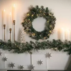 Pre-Lit Flocked Mixed Pine and Pinecone Garland