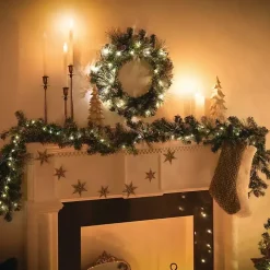 Pre-Lit Flocked Mixed Pine and Pinecone Garland