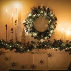 Pre-Lit Flocked Mixed Pine and Pinecone Garland