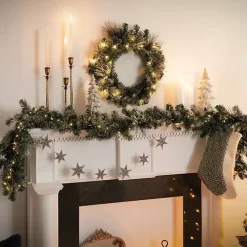 Pre-Lit Flocked Mixed Pine and Pinecone Garland