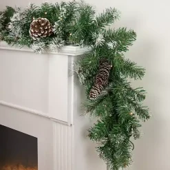 Pre-Lit Frosted Pine and Pinecone Garland
