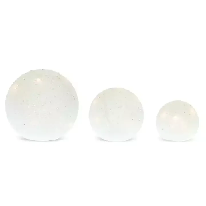 Pre-Lit Frosted White Glass Globes, Set of 3