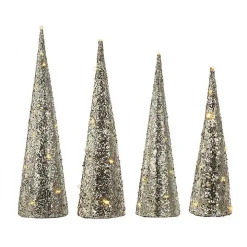 Pre-Lit Glitter Cone Christmas Trees, Set of 3