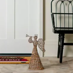 Pre-Lit Glitter Rattan Angel, 16 in.