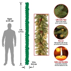 Pre-Lit Glittery Gold Pine Garland, 9 ft.