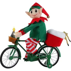 Pre-Lit Moving Christmas Elf Bicycle Figurine