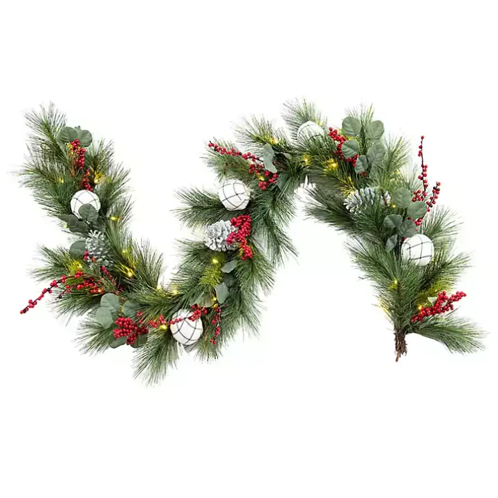 Pre-Lit Pine Leaves & Pinecones Christmas Garland