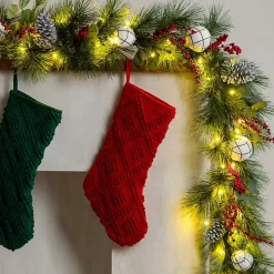 Pre-Lit Pine Leaves & Pinecones Christmas Garland