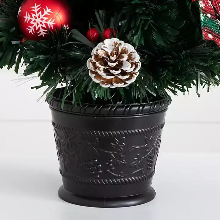 Pre-Lit Plaid Bow Christmas Tree Arrangement