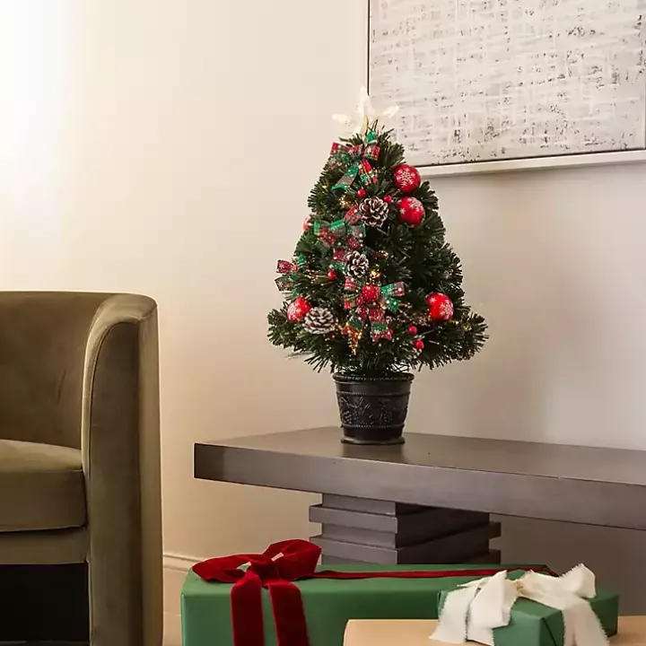 Pre-Lit Plaid Bow Christmas Tree Arrangement