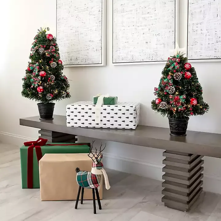 Pre-Lit Plaid Bow Christmas Tree Arrangement