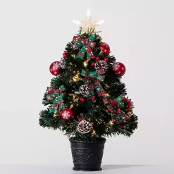 Pre-Lit Plaid Bow Christmas Tree Arrangement
