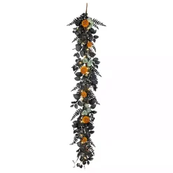 Pre-Lit Pumpkin and Black Leaf Garland