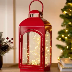 Pre-Lit Red Metal Twinkle Lights Lantern, 16 in.
