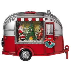 Pre-lit Santa and Reindeer Swirl Camper Decoration