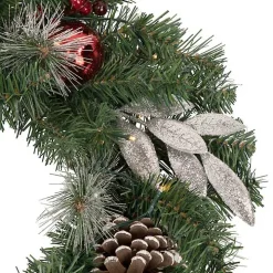 Pre-Lit Silver Leaf and Pine Wreath