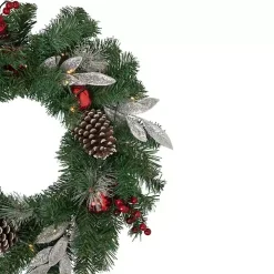 Pre-Lit Silver Leaf and Pine Wreath