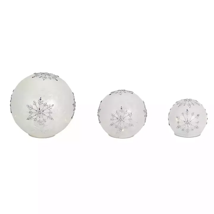 Prelit Snowflake Glass Globes, Set of 3