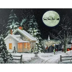 Pre-Lit Snowy Winter Village Canvas Art Print